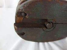 Load image into Gallery viewer, Vintage Farmhouse Wood & Metal Double Pulley with Large Top Metal Hook