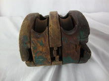 Load image into Gallery viewer, Vintage Farmhouse Wood & Metal Double Pulley with Large Top Metal Hook