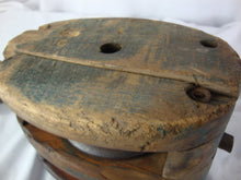Load image into Gallery viewer, Vintage Farmhouse Wood & Metal Double Pulley with Large Top Metal Hook