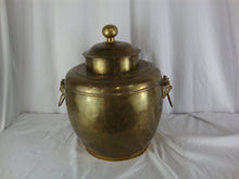 Load image into Gallery viewer, Vintage Brass Tin Lined Beverage Dispenser Samovar with Guardian Lion Side Pulls and Lid NO STAND