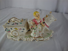Load image into Gallery viewer, Vintage Tilso Japan Ceramic Farm Girl with Cow Figurine Trinket Box