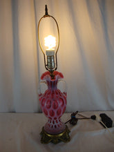 Load image into Gallery viewer, Vintage Fenton Cranberry Coin Dot Double Handle Urn Vase Electric Lamp Base NO SHADE