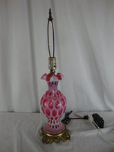 Load image into Gallery viewer, Vintage Fenton Cranberry Coin Dot Double Handle Urn Vase Electric Lamp Base NO SHADE