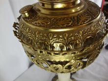 Load image into Gallery viewer, Antique Brass Marble Electrified Table Lamp with Clear Chimney Pink Glass Top Globe