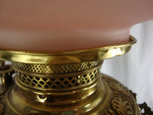 Load image into Gallery viewer, Antique Brass Marble Electrified Table Lamp with Clear Chimney Pink Glass Top Globe