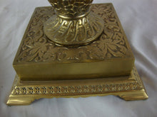Load image into Gallery viewer, Antique Brass Electrified Oil Lamp Base with Fenton Cranberry Daisy Fern Glass Top Globe