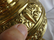 Load image into Gallery viewer, Antique Brass Electrified Oil Lamp Base with Fenton Cranberry Daisy Fern Glass Top Globe