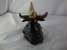 Load image into Gallery viewer, Lynn Bailey Pottery Sitting Bull with Hen on Nest on Head & Cardinal Blue Bird on Legs Figurine
