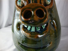 Load image into Gallery viewer, Marvin Bailey Folk Art Potter Blue Green Beady Eye Pig Ugly Face Jug 12 Inch