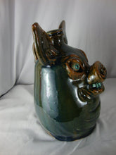 Load image into Gallery viewer, Marvin Bailey Folk Art Potter Blue Green Beady Eye Pig Ugly Face Jug 12 Inch