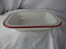 Load image into Gallery viewer, Antique Enamel White with Red Trim Small Baking Dish