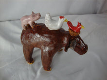Load image into Gallery viewer, Lynn Bailey Pottery Brown Bull Cow Cardinal Hen Pig on Back 5 Inch