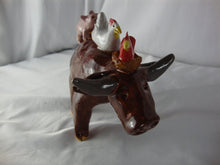 Load image into Gallery viewer, Lynn Bailey Pottery Brown Bull Cow Cardinal Hen Pig on Back 5 Inch