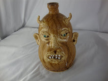 Load image into Gallery viewer, Marvin Bailey Folk Art Potter Alkaline Glaze Tan 9 Inch Devil Ugly Face Jug