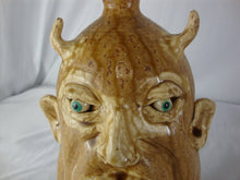 Load image into Gallery viewer, Marvin Bailey Folk Art Potter Alkaline Glaze Tan 9 Inch Devil Ugly Face Jug