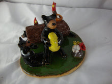 Load image into Gallery viewer, Lynn Bailey Folk Art Potter Two Bears with Baby in Tree Stump End with Cardinals with Nest Figure
