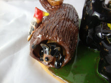 Load image into Gallery viewer, Lynn Bailey Folk Art Potter Two Bears with Baby in Tree Stump End with Cardinals with Nest Figure