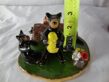 Load image into Gallery viewer, Lynn Bailey Folk Art Potter Two Bears with Baby in Tree Stump End with Cardinals with Nest Figure