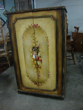 Load image into Gallery viewer, Vintage Cottage Painted Rose Floral Armoire Storage Cabinet