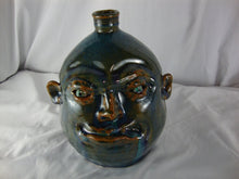 Load image into Gallery viewer, Marvin Bailey Folk Art Potter Blue Green 1 Tooth Chubby Ugly Face Jug 9 Inch