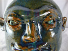 Load image into Gallery viewer, Marvin Bailey Folk Art Potter Blue Green 1 Tooth Chubby Ugly Face Jug 9 Inch