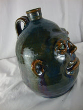 Load image into Gallery viewer, Marvin Bailey Folk Art Potter Blue Green 1 Tooth Chubby Ugly Face Jug 9 Inch