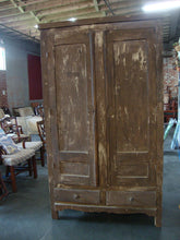 Load image into Gallery viewer, Antique Primitive Oak Painted Breakdown Two Door Two Drawer Storage Cabinet