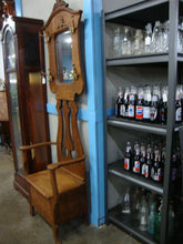 Load image into Gallery viewer, Vintage Tiger Oak Hall Tree with Bench Lift Seat and Top Mirror with Four Coat Hooks