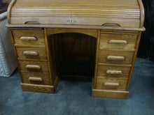 Load image into Gallery viewer, Vintage Oak Roll Top Two Piece Knee Hole Desk with Key