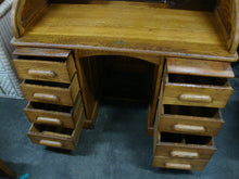 Load image into Gallery viewer, Vintage Oak Roll Top Two Piece Knee Hole Desk with Key