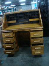 Load image into Gallery viewer, Vintage Oak Roll Top Two Piece Knee Hole Desk with Key