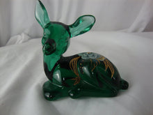 Load image into Gallery viewer, 1997 Fenton Handpainted Spruce Green Glass Laying Down Fawn Deer Figurine