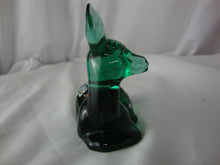 Load image into Gallery viewer, 1997 Fenton Handpainted Spruce Green Glass Laying Down Fawn Deer Figurine