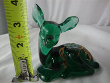Load image into Gallery viewer, 1997 Fenton Handpainted Spruce Green Glass Laying Down Fawn Deer Figurine