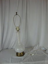 Load image into Gallery viewer, Vintage Murano Style Clear White Art Glass Lamp with Brass Cutout Base and Brass Harp NO SHADE