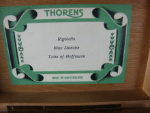 Load image into Gallery viewer, 1967 Thorens Switzerland Wood Three Song Musical Box with Engraved Front Plate *WORKING*