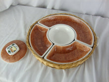 Load image into Gallery viewer, Vintage Ucagco Japan Ceramic Appetizer Dish Dip Set with Woven Basket Server