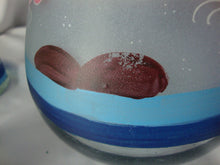 Load image into Gallery viewer, Vintage Mexico Blown Clear Cobalt Blue Rim Flamingo Motif Beverage Pitcher Six Glasses Set