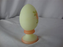 Load image into Gallery viewer, Vintage Fenton Uranium Burmese Painted Rose Floral Egg on Stand