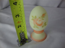 Load image into Gallery viewer, Vintage Fenton Uranium Burmese Painted Rose Floral Egg on Stand
