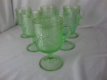 Load image into Gallery viewer, Vintage Tiara Indiana Chantilly Green Glass Footed Mug Cups Set of 6 *One Chipped*