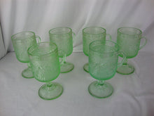 Load image into Gallery viewer, Vintage Tiara Indiana Chantilly Green Glass Footed Mug Cups Set of 6 *One Chipped*