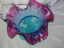 Load image into Gallery viewer, Vintage Fenton Mulberry & Blue Art Glass Handpainted Grapes Leaves Vase With Clear Handle
