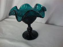 Load image into Gallery viewer, Vintage Teal Blue Diamond Point Glass Pedestal Compote Candy Dish
