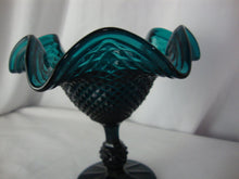 Load image into Gallery viewer, Vintage Teal Blue Diamond Point Glass Pedestal Compote Candy Dish