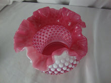 Load image into Gallery viewer, Vintage Fenton Cranberry Opalescent Hobnail Ruffled Bowl Vase
