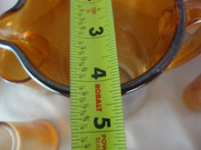 Load image into Gallery viewer, Vintage Jeanette Glass Marigold Carnival Treebark Beverage Pitcher with Lid and Eight Glasses Set