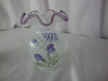 Load image into Gallery viewer, Vintage Fenton Purple Crest Spiral Optic Handpainted Small Vase