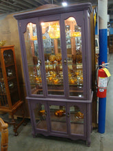 Load image into Gallery viewer, Vintage Painted Oak Beveled Glass China Display Lighted One Piece Cabinet