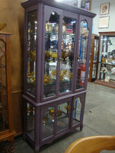 Load image into Gallery viewer, Vintage Painted Oak Beveled Glass China Display Lighted One Piece Cabinet